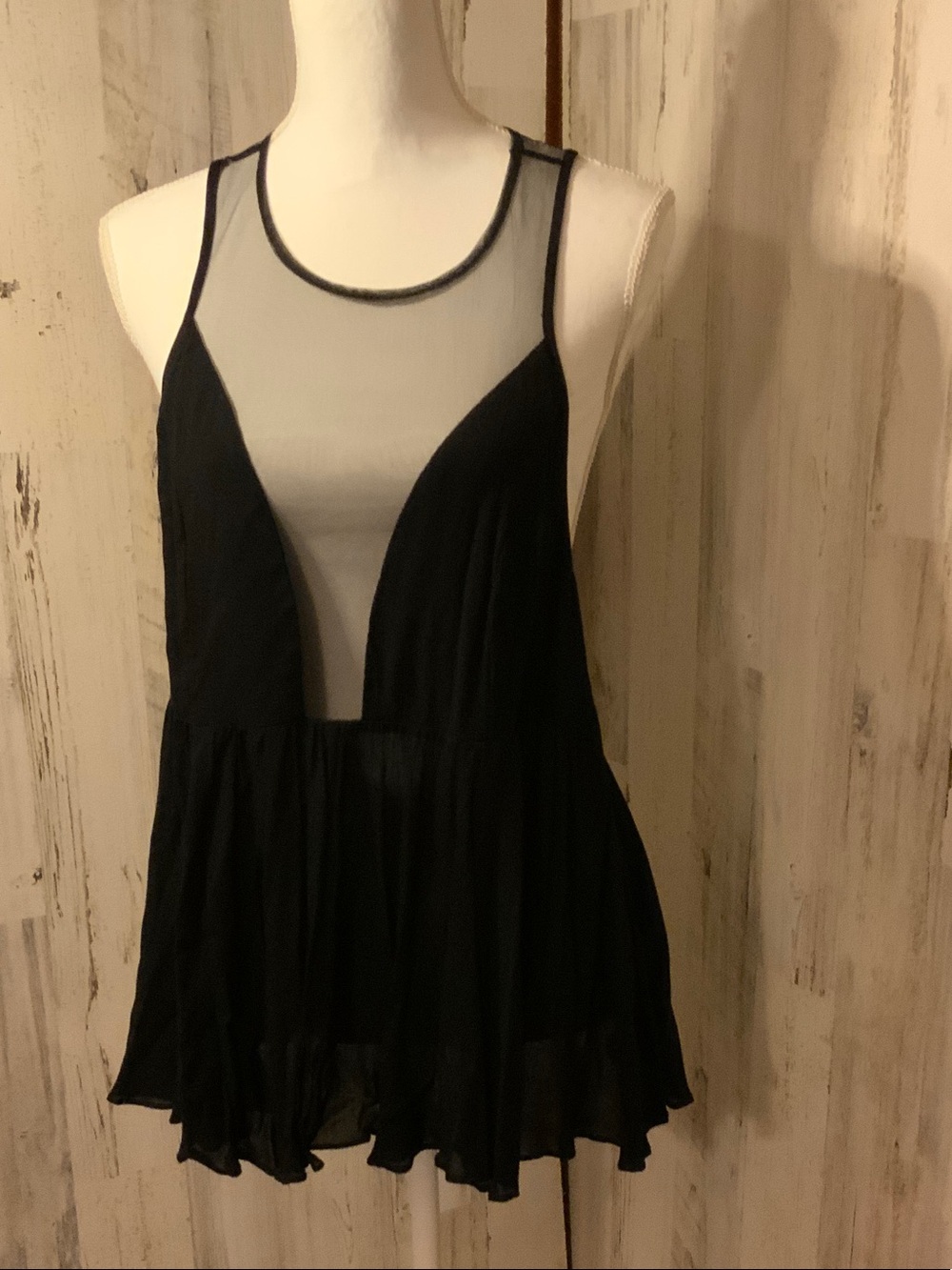 Free People Black Sheer Mesh Overlay Tank